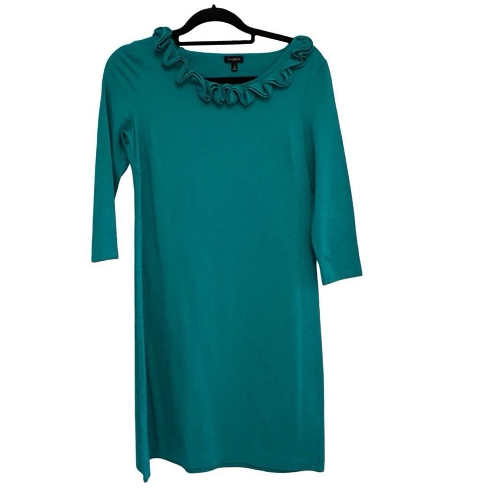 Talbots teal shift dress with floral neck line- size s